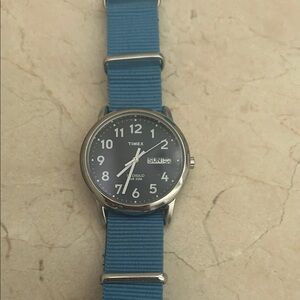 Men’s Timex Silver Case Watch with Blue Nylon Strap and extra bands